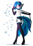 2016 anthro anthrofied blue_hair clothing collar cutie_mark elbow_gloves equine eyelashes eyewear female footwear friendship_is_magic gloves hair high_heels holding_object horn kairaanix leash legwear looking_at_viewer looking_back mammal multicolored_hair multicolored_tail my_little_pony panties short_hair simple_background solo stockings sunglasses two_tone_hair underwear unicorn vinyl_scratch_(mlp) white_background 