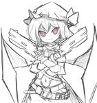  bat_wings belt bodysuit cosplay cowboy_shot crossed_arms crossover dual_wielding earrings gauntlets gun hat hat_ribbon holding jewelry light_smile looking_at_viewer mob_cap navel overwatch parted_lips reaper_(overwatch) reaper_(overwatch)_(cosplay) red_eyes remilia_scarlet ribbon short_hair shotgun simple_background sketch solo spot_color touhou tsurime vils weapon white_background wings 