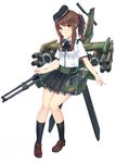  ah-1_cobra bow brown_eyes brown_hair garrison_cap hair_bow hat highres karo-chan missile_pod original personification pleated_skirt ponytail propeller simple_background skirt smile solo white_background 