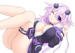  ;o absurdres adult_neptune ass ayame_shino bad_id bad_pixiv_id blush bow breasts choker cleavage d-pad d-pad_hair_ornament hair_bow hair_ornament highres hood hooded_track_jacket jacket large_breasts long_hair long_sleeves looking_at_viewer neptune_(series) no_bra no_panties older one_eye_closed open_mouth purple_eyes purple_hair shin_jigen_game_neptune_vii simple_background solo thigh_strap track_jacket white_background 