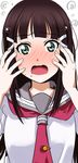  1girl black_hair blush hime_cut kurosawa_dia long_hair love_live! love_live!_sunshine!! okuba school_uniform 