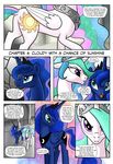  2016 absurd_res blue_eyes blue_feathers blue_fur butt comic cutie_mark dialogue duo english_text equine feathered_wings feathers female feral friendship_is_magic fur hair hi_res horn inside looking_at_viewer looking_back mammal multicolored_hair my_little_pony open_mouth pencils_(artist) princess_celestia_(mlp) princess_luna_(mlp) purple_eyes quadruped teeth text tongue two_tone_hair white_feathers white_fur winged_unicorn wings 