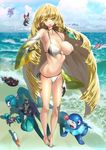  alternate_breast_size barefoot beach bikini blonde_hair breasts bruxish crabrawler day earrings elbow_gloves fuji_nagi gen_7_pokemon gloves highres jewelry large_breasts legendary_pokemon long_hair looking_at_viewer lusamine_(pokemon) navel nihilego ocean panties pikipek pointing pointing_at_viewer pokemon pokemon_(creature) pokemon_(game) pokemon_sm popplio pyukumuku sand shovel smile sparkle swimsuit underwear very_long_hair waves white_gloves wishiwashi 