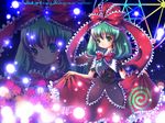  danmaku flower front_ponytail green_hair highres imeri_fuzuki kagiyama_hina long_hair ribbon solo touhou wallpaper 