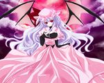  alternate_costume alternate_hair_length alternate_hairstyle blue_hair imari_yuka long_hair moon older red_eyes red_moon remilia_scarlet ribbon solo touhou very_long_hair wallpaper wings 