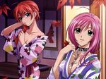  akashiya_moka green_eyes long_hair orange_hair pink_hair rosario+vampire shuzen_kokoa 