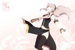  armlet banned_artist black_legwear double_lariat_(vocaloid) happy harano headphones long_hair megurine_luka music pink_hair side_slit singing smile solo thighhighs vocaloid 