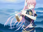  bad_id bad_pixiv_id breasts closed_eyes cloud detached_sleeves flute headset highres hinata_nao instrument large_breasts long_hair megurine_luka midriff mountain navel pink_hair sky solo very_long_hair vocaloid 