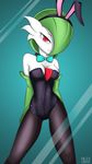  2016 bow_tie breasts bunny_costume cleavage clothed clothing gardevoir gloves hair hi_res humanoid legwear looking_at_viewer mammal nintendo pinup pok&eacute;mon pose red_eyes rilex_lenov shirt_collar simple_background smile solo standing stockings video_games 