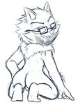  2016 4_fingers anthro athletic backsack balls barely_visible_genitalia big_eyes big_head black_and_white butt cheek_tuft cute digital_drawing_(artwork) digital_media_(artwork) digitigrade eyewear facial_hair full-length_portrait fur glasses head_tuft hi_res humanoid_hands kneeling league_of_legends male mammal mature_male monochrome naughty_face one_eye_closed portrait rear_view riot_games seductive signature simple_background slim solo teemo toony tuft veigar-chan video_games white_background wink yordle 