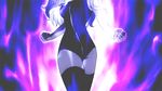  1girl animated animated_gif bodysuit fairy_tail fist flame light long_hair magic mirajane_strauss power stockings white_hair 