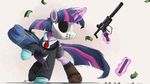  clothing equine female feral friendship_is_magic fur gun hooves horn magic mammal mask money my_little_pony ncmares purple_fur ranged_weapon simple_background solo standing suit theshadowscale twilight_sparkle_(mlp) weapon white_background winged_unicorn wings 