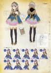  atelier_(series) atelier_meruru atelier_totori bare_shoulders blue_footwear blue_legwear blue_sleeves blush boots brown_eyes brown_hair concept_art flat_chest hair_ornament highres kishida_mel long_hair multiple_views non-web_source official_art pleated_skirt skirt standing thigh_boots thighhighs totooria_helmold turnaround zettai_ryouiki 