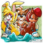  2016 anthro armpits bunnie_rabbot chipmunk cum cumshot double_hot_dogging ejaculation erection escopeto fan_character female group hot_dogging lagomorph male mammal nude orgasm penis rabbit raccoon rodent sally_acorn sex sonic_(series) 