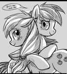  applejack_(mlp) black_bars cutie_mark duo english_text equine eyelashes female feral friendship_is_magic greyscale hair hooves hug mammal monochrome my_little_pony pegasus rainbow_dash_(mlp) ruhje smile text wings 