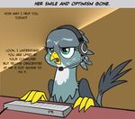  avian beak bird feathered_wings feathers female feral fingers gabby_(mlp) headphones headset keyboard mammal my_little_pony paws pencils_(artist) please_hold tech_support wings 