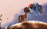  applejack_(mlp) blue_feathers blue_fur cute cutie_mark day detailed duo earth_pony equine eyelashes feathered_wings feathers female feral flying friendship_is_magic fur grass hair hat hooves horse mammal multicolored_hair my_little_pony outside pegasus pony rainbow_dash_(mlp) rainbow_hair ruhje smile wallpaper wings 
