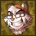  2016 anthro badger beanie big_eyes big_head black_eyebrows black_fur border brown_background cheek_tuft chin_tuft colored cute digital_drawing_(artwork) digital_media_(artwork) fluffy front_view fur half-closed_eyes hat headshot_portrait league_of_legends looking_at_viewer male mammal mustelid open_mouth open_smile orange_eyes pattern_background pink_nose portrait riot_games shaded sharp_teeth simple_background skull_and_crossbones smile solo symbol teemo teeth toony tuft veigar-chan video_games white_fur yellow_background yordle 