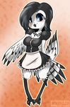  2016 anthro avian beak bird blue_eyes breasts clothed clothing feathers female hi_res maid_uniform nikinazu owl simple_background snowy_owl solo uniform vivian 