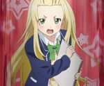  blonde_hair colette_(kono_bijutsubu_niwa_mondai_ga_aru!) green_eyes kono_bijutsubu_niwa_mondai_ga_aru! long_hair school_uniform screencap sketchbook solo 