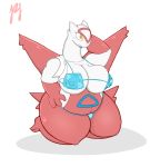  anthro anthrofied belly big_belly big_breasts bikini blush breasts clothing female latias legendary_pok&eacute;mon long_neck looking_away nintendo nipple_bulge overweight pfh pok&eacute;mon pok&eacute;mon_(species) simple_background swimsuit thick_thighs towel video_games white_background yellow_eyes 
