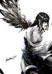  2016 artist_name bangs bare_shoulders black_dress black_eyes black_hair black_wings braid breast_rest breasts cleavage closed_mouth collarbone crossed_arms dark_skin dated dress eye_of_horus facial_mark facial_tattoo feathered_wings feathers hair_tubes large_breasts long_hair overwatch pharah_(overwatch) shadowjwu side_braids sidelocks signature simple_background solo spread_wings strapless strapless_dress tattoo white_background wings 