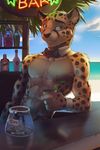  abs anthro bar beach beverage bow_tie cheetah feline koul male mammal money seaside smile solo 