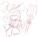  2016 anthro belt big_head clothed clothing cute digital_drawing_(artwork) digital_media_(artwork) front_view fur gloves half-length_portrait hat hidden_face holding_object holding_weapon league_of_legends looking_away magic_user male mammal monochrome mouthless no_iris noseless portrait pose red_and_white riot_games robes simple_background sketch slim solo staff standing toony veigar veigar-chan video_games weapon white_background wizard_hat yordle 