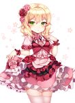  bad_id bad_twitter_id blonde_hair blush dress floral_background flower green_eyes hair_flower hair_ornament highres idolmaster idolmaster_cinderella_girls idolmaster_cinderella_girls_starlight_stage looking_at_viewer papo rose sakurai_momoka short_hair solo thighhighs zettai_ryouiki 