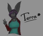  anthro bat big_breasts big_ears big_nose breasts clothing dickgirl facal_piercings female hair intersex mammal piercing purple_hair simple_background terra_the_bat text tired toxicempress3 