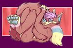  ambiguous_gender anthro blue_eyes canine fluffy fluffy_tail hair legs_up looking_at_viewer lying mammal nude on_back pawpads pouting puptownfunk purple_hair simple_background solo tail_hug 