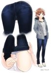  :o ama_mitsuki ass barefoot bent_over blue_pants blush bra breasts brown_hair close-up coat collarbone commentary dated denim feet from_behind full_body grey_bra grey_coat grey_footwear hands_in_pockets headgear hiei_(kantai_collection) high_heels jeans kantai_collection legs_up long_hair long_sleeves lying medium_breasts multiple_views on_back panties pants parted_lips pocket purple_eyes shirt shoes simple_background toes unbuttoned underboob underwear undressing white_background white_panties white_shirt winter_clothes winter_coat 