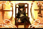  akitsu_maru_(kantai_collection) artist_name black_eyes black_hair black_hat breasts buttons chair crossed_legs dated gloves hat kantai_collection lansane large_breasts letterboxed long_sleeves looking_at_viewer military military_hat military_uniform peaked_cap pleated_skirt remodel_(kantai_collection) short_hair sitting skirt smile solo thighhighs uniform white_gloves 