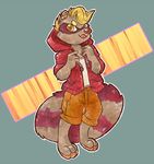  ambiguous_gender anthro blonde_hair clothing fluffy fluffy_tail hair hoodie mammal puptownfunk raccoon shorts simple_background standing tongue tongue_out toony young 