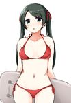  bikini black_hair bodyboard don_(29219) grey_eyes kantai_collection long_hair mikuma_(kantai_collection) red_bikini solo standing swimsuit twintails 