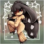  anthro breasts dwn000 female frown mawile nintendo open_mouth pinup pok&eacute;mon pose pussy shortstack simple_background small_breasts solo thick_thighs video_games wide_hips 