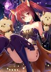  :q alexmaster animal_ears bare_shoulders breasts cerberus_(shingeki_no_bahamut) cleavage convenient_leg dog_ears gauntlets granblue_fantasy highres long_hair medium_breasts puppet red_eyes red_hair shadowverse shingeki_no_bahamut solo thighhighs tongue tongue_out twintails very_long_hair 