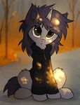  brown_eyes clothed clothing detailed_background equine fan_character female feral fur grey_fur hioshiru hooves horn mammal my_little_pony outside sitting solo unicorn 