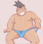  1boy blush kumashima_gorouta looking_away male_focus smile solo teeth topless underwear youkai_watch 