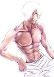  1boy abs kekkai_sensen looking_away male_focus muscle nipples pecs smile solo teeth topless 