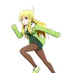  ahoge black_legwear blonde_hair green_eyes green_shorts hoshii_miki idolmaster idolmaster_(classic) kiu_(dear_deer) long_hair pantyhose running shorts solo transparent_background 