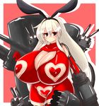  1girl ayazumi_flutter bare_shoulders black_eyes blonde_hair bodysuit breasts bunny_ears cannon cleavage cleavage_cutout elbow_gloves female gigantic_breasts gloves hair_ornament heart heart_maebari heart_pasties kantai_collection looking_at_viewer maebari no_bra no_panties no_underwear pasties plump red red_gloves revealing_clothes shimakaze_(kantai_collection) simple_background solo standing weapon 