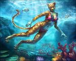  amur anthro beams bikini clothing coral feline female fish invalid_color leopard looking_at_viewer mammal marine rays red-izak reef sea solo sport swim swimming swimsuit underwater water 