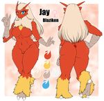 anthro blaziken butt female looking_at_viewer lovelesskiax model_sheet nintendo pok&eacute;mon slightly_chubby smile solo standing thick_thighs video_games wide_hips 