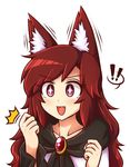  +_+ /\/\/\ 1girl :d animal_ear_fluff animal_ears blush brooch fang imaizumi_kagerou jewelry long_hair nail_polish open_mouth red_nails simple_background smile solo touhou white_background wide_sleeves wolf_ears wool_(miwol) 