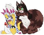  alpha_channel anthro breasts digimon duo featureless_breasts featureless_crotch feline female feral gabumon kneeling lovelesskiax mammal nude open_mouth simple_background smile transparent_background young 