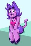  anthro blush breasts captainanaugi cat eyelashes feline fur hair mammal penny_(anaugi) purple_fur purple_hair sitting smile solo 