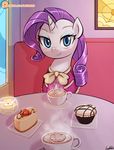  2016 blush candle clothed clothing equine eyeshadow female food friendship_is_magic hair horn inside looking_at_viewer lumineko makeup mammal my_little_pony patreon purple_hair rarity_(mlp) smile solo unicorn 
