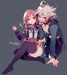  1girl backpack bad_id bad_pixiv_id bag danganronpa flipped_hair highres inhye komaeda_nagito leash nanami_chiaki pink_eyes pink_hair short_hair super_danganronpa_2 