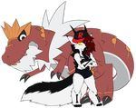  alpha_channel anthro canine clothed clothing duo female feral hat looking_at_viewer lovelesskiax male mammal nintendo pok&eacute;mon simple_background smile standing transparent_background tyrantrum video_games 